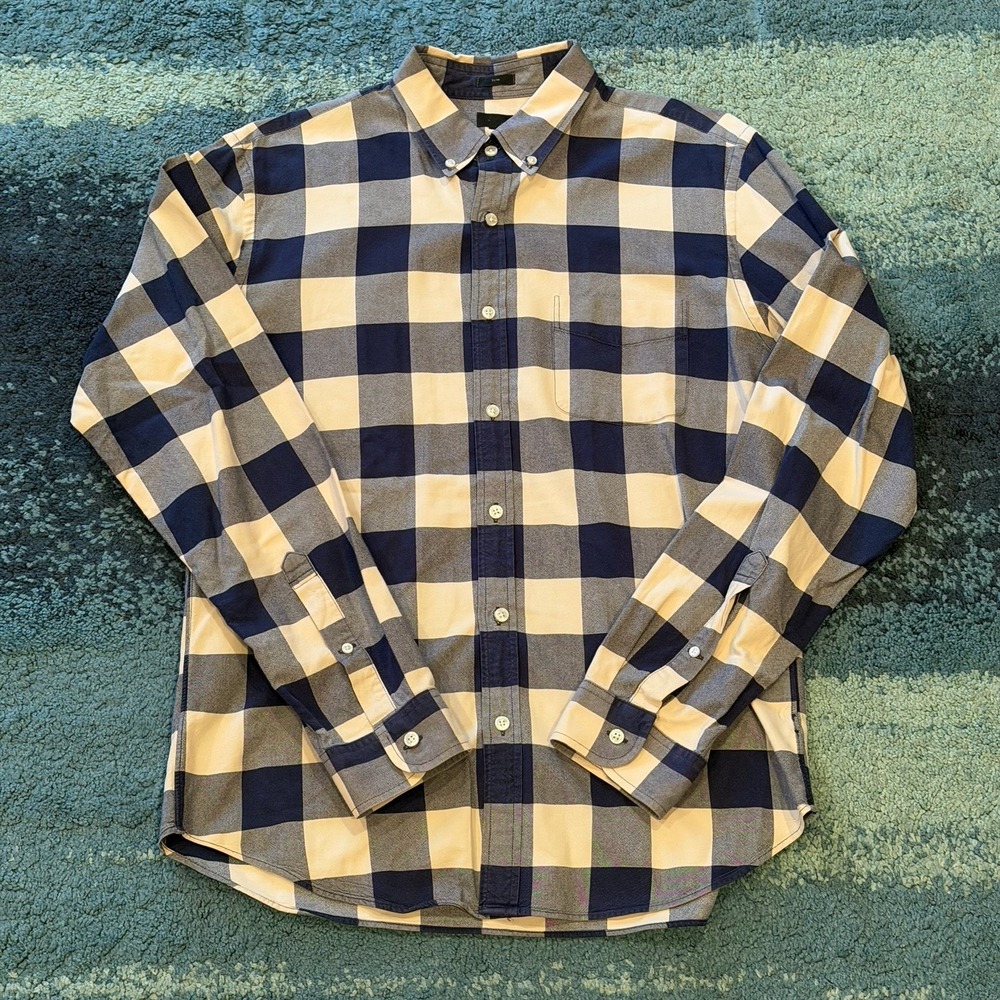 J. Crew Oxford Button Up Shirt Slim Fit Blue Buffalo Check Men's Large